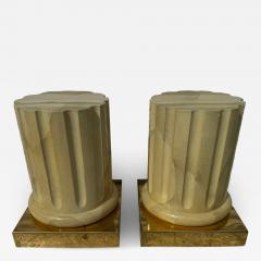 Pair of Italian Faux Goatskin and Brass Roman Column End Tables - 4379348