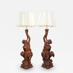 Pair of Italian Figural walnut Lamps Circa 1820 - 3591032