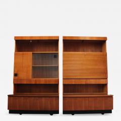 Pair of Italian Free Standing Wall Units in Walnut on Ebonized Plinth Bases - 2283821