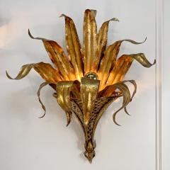Pair of Italian Gilt Tole Palm Leaf and Coronet Wall Lights - 3428793