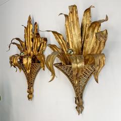 Pair of Italian Gilt Tole Palm Leaf and Coronet Wall Lights - 3428795