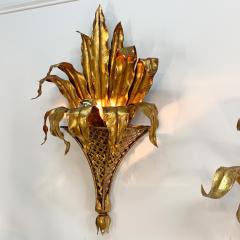 Pair of Italian Gilt Tole Palm Leaf and Coronet Wall Lights - 3428796
