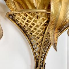 Pair of Italian Gilt Tole Palm Leaf and Coronet Wall Lights - 3428798