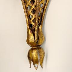 Pair of Italian Gilt Tole Palm Leaf and Coronet Wall Lights - 3428800