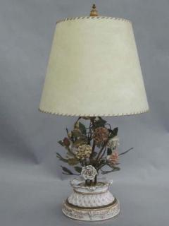 Pair of Italian Hand Made Floral Table Lamps by Capodimonte Italy 1950 - 1770315