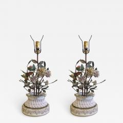 Pair of Italian Hand Made Floral Table Lamps by Capodimonte Italy 1950 - 1772632