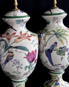 Pair of Italian Hand painted Porcelain Baluster form Lamps with Bird Motifs - 4261271