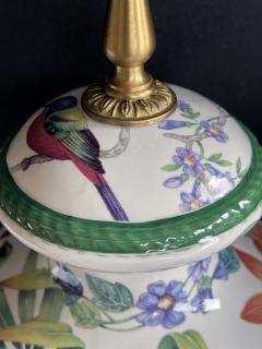 Pair of Italian Hand painted Porcelain Baluster form Lamps with Bird Motifs - 4261273