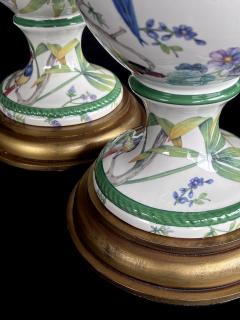 Pair of Italian Hand painted Porcelain Baluster form Lamps with Bird Motifs - 4261275