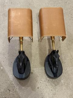 Pair of Italian Horse Head Sconces with Leather Shades 1970s - 4230141