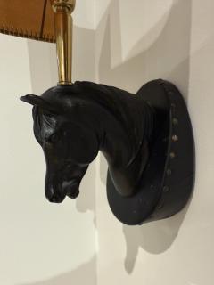 Pair of Italian Horse Head Sconces with Leather Shades 1970s - 4230142