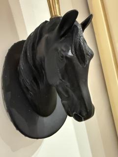 Pair of Italian Horse Head Sconces with Leather Shades 1970s - 4230144
