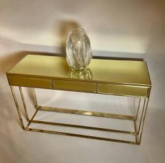 Pair of Italian Lemon Yellow Mirror and Brass Consoles with Drawers - 1800130