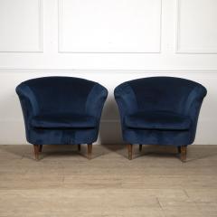 Pair of Italian Lounge Chairs in Blue Velvet - 3611311