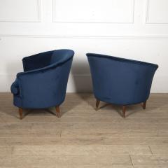 Pair of Italian Lounge Chairs in Blue Velvet - 3611367