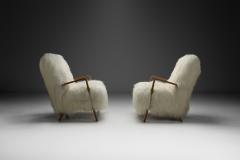 Pair of Italian Lounge Chairs in White Longhair Sheepskin Italy 1960s - 4146249