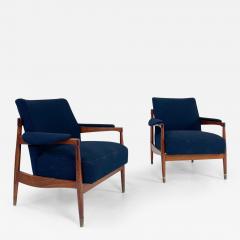 Pair of Italian Mid Century Armchairs in Navy Boucle - 3252583