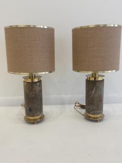 Pair of Italian Mid Century Brass and Marble Table Lamps 1970s - 4699537