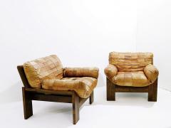 Pair of Italian Mid Century Leather Patchwork Armchairs - 3006771