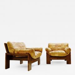 Pair of Italian Mid Century Leather Patchwork Armchairs - 3010458