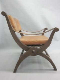 Pair of Italian Mid Century Modern Neoclassical Leather Armchairs Lounge Chairs - 1590651