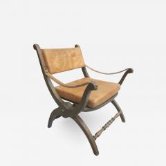 Pair of Italian Mid Century Modern Neoclassical Leather Armchairs Lounge Chairs - 1682830