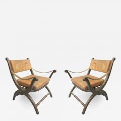 Pair of Italian Mid Century Modern Neoclassical Leather Armchairs Lounge Chairs - 1682831