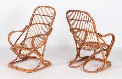 Pair of Italian Mid Century Modern Rattan Lounge Arm Chairs - 2280954