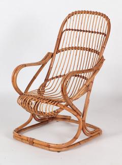 Pair of Italian Mid Century Modern Rattan Lounge Arm Chairs - 2280957