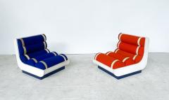 Pair of Italian Mid Century Modern Red Blue Armchairs - 3144275