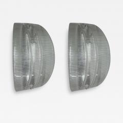 Pair of Italian Mid Century Modern Ribbed Murano Glass Sconces Flush Mounts - 1698570