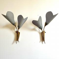 Pair of Italian Mid Century Modern Sculptural Flower Sconces Brass 1940s - 3335312