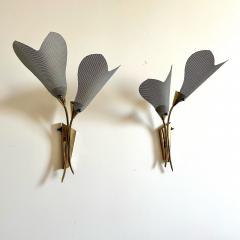 Pair of Italian Mid Century Modern Sculptural Flower Sconces Brass 1940s - 3335313