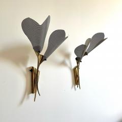 Pair of Italian Mid Century Modern Sculptural Flower Sconces Brass 1940s - 3335319