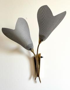 Pair of Italian Mid Century Modern Sculptural Flower Sconces Brass 1940s - 3335321