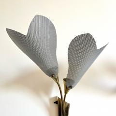 Pair of Italian Mid Century Modern Sculptural Flower Sconces Brass 1940s - 3335323