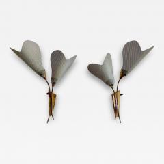 Pair of Italian Mid Century Modern Sculptural Flower Sconces Brass 1940s - 3341339
