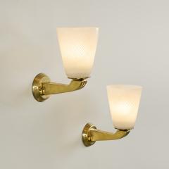 Pair of Italian Mid Century Murano Reticello Cone Glass and Brass Wall Lights - 4245745