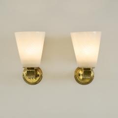 Pair of Italian Mid Century Murano Reticello Cone Glass and Brass Wall Lights - 4245766