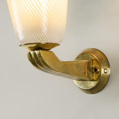 Pair of Italian Mid Century Murano Reticello Cone Glass and Brass Wall Lights - 4245768