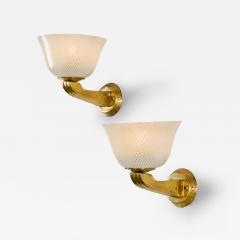 Pair of Italian Mid Century Murano Reticello Cup Glass and Brass Wall Lights - 4246784