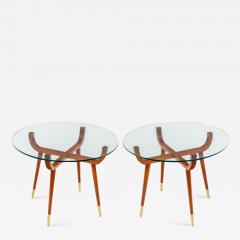 Pair of Italian Mid Century Style Glass Top Mahogany Side Tables - 1096725