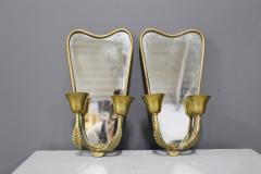 Pair of Italian MidCentury applique with Mirror in brass 1950s - 1190307