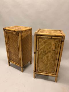 Pair of Italian Midcentury Bamboo and Rattan Nightstands or Side Tables - 1770318