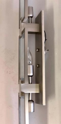 Pair of Italian Midcentury Style Nickel and Frosted Glass Sconces Flush Mounts - 1770864