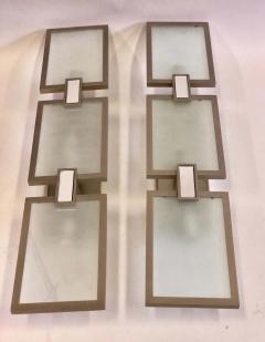 Pair of Italian Midcentury Style Nickel and Frosted Glass Sconces Flush Mounts - 1770870
