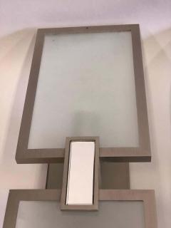 Pair of Italian Midcentury Style Nickel and Frosted Glass Sconces Flush Mounts - 1770871
