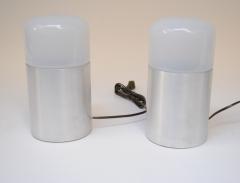 Pair of Italian Modern Bedside Table Lamps in Opaline Glass and Brushed Aluminum - 3518199