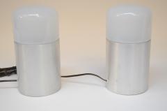 Pair of Italian Modern Bedside Table Lamps in Opaline Glass and Brushed Aluminum - 3518200