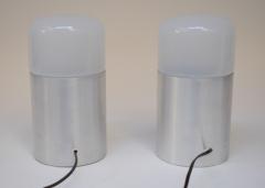 Pair of Italian Modern Bedside Table Lamps in Opaline Glass and Brushed Aluminum - 3518201